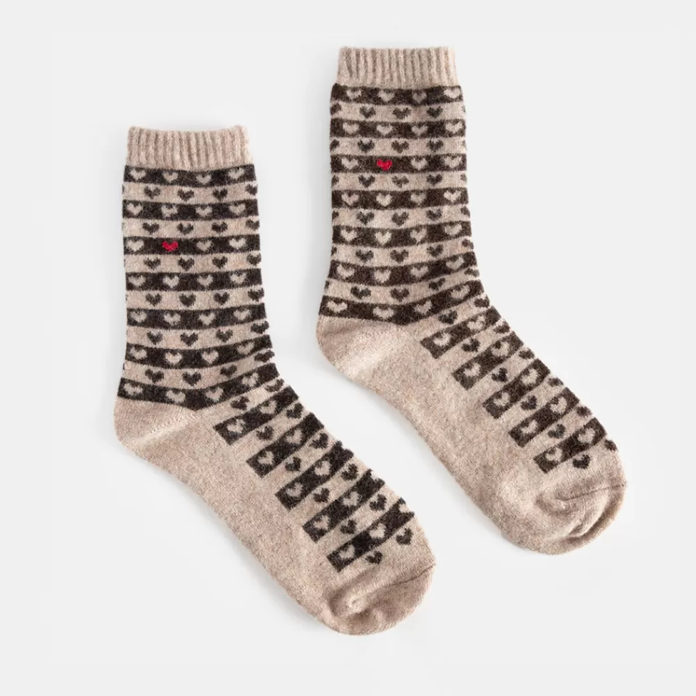 Beige/Black Heart Socks O/S>Caroline Gardner Discount