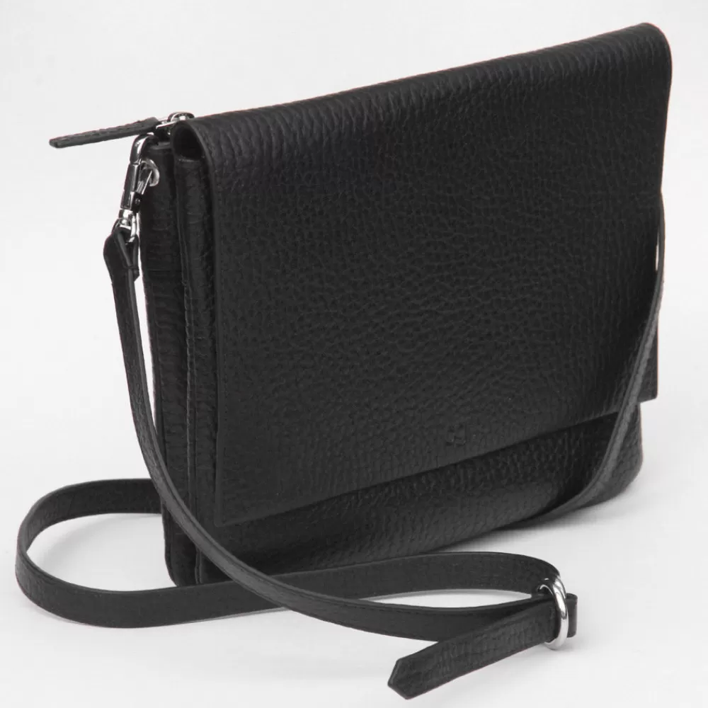 Black Pebble Leather Relaxed Hoxton Satchel>Caroline Gardner Store