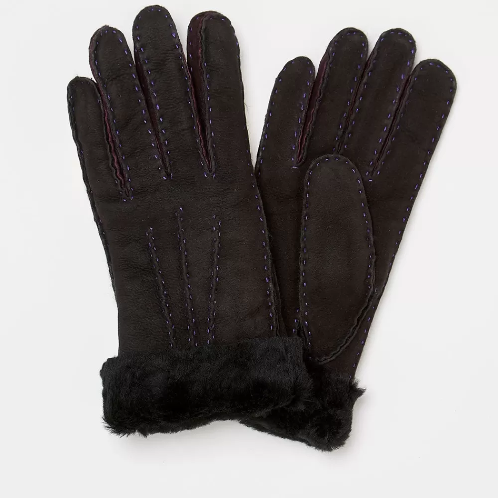 Black/Aubergine Shearling Gloves>Caroline Gardner Flash Sale