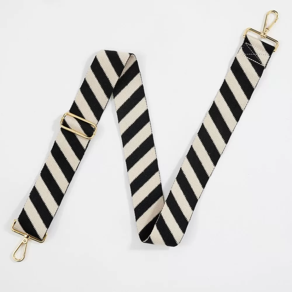 Black/Cream Wide Stripe Webbing Handbag Strap>Caroline Gardner New