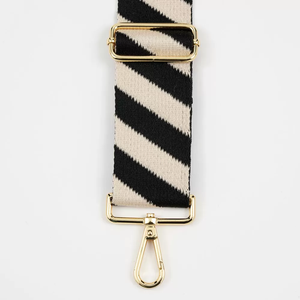 Black/Cream Wide Stripe Webbing Handbag Strap>Caroline Gardner New