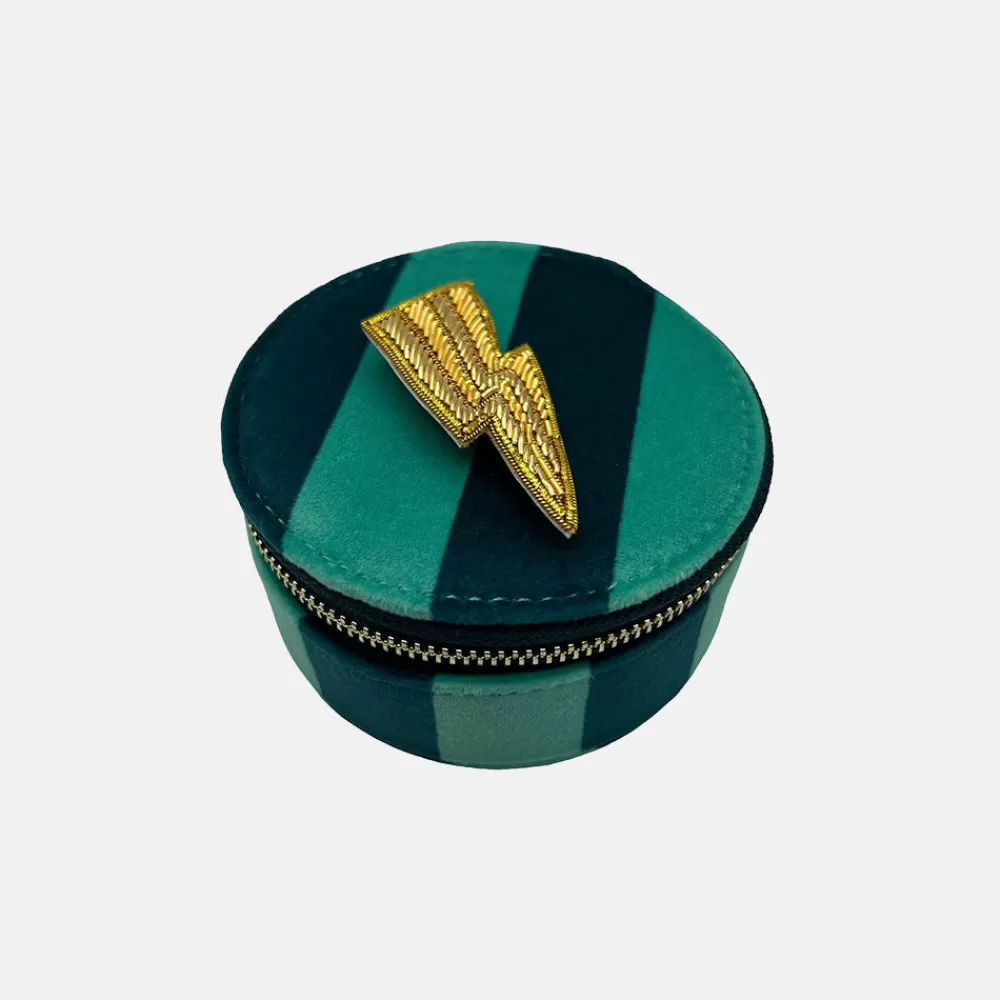 Blue Stripe Jewellery Box & Gold Lightning Brooch>Caroline Gardner Outlet