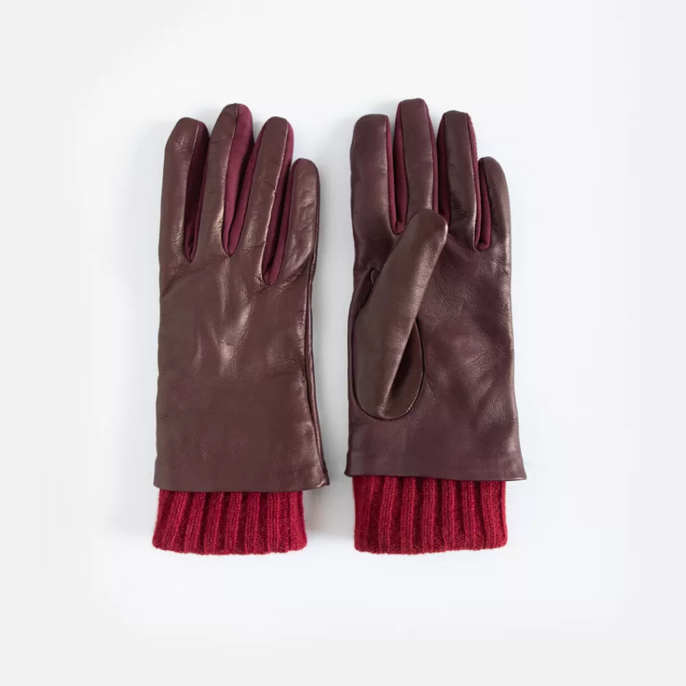 Burgundy Rib Cuff Leather Glove>Caroline Gardner Clearance