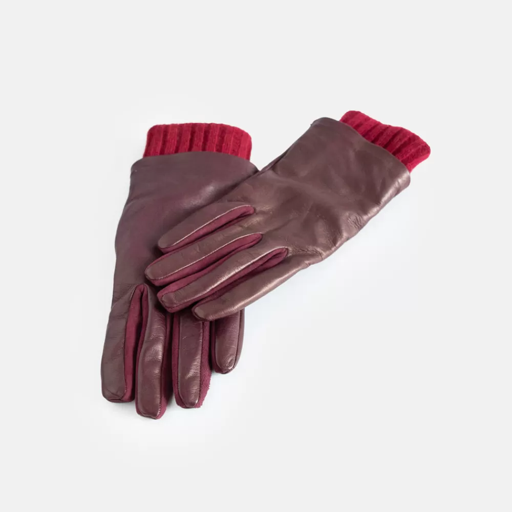 Burgundy Rib Cuff Leather Glove>Caroline Gardner Clearance