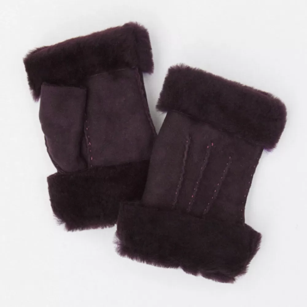 Burgundy Shearling Wrist Warmers>Caroline Gardner Best Sale