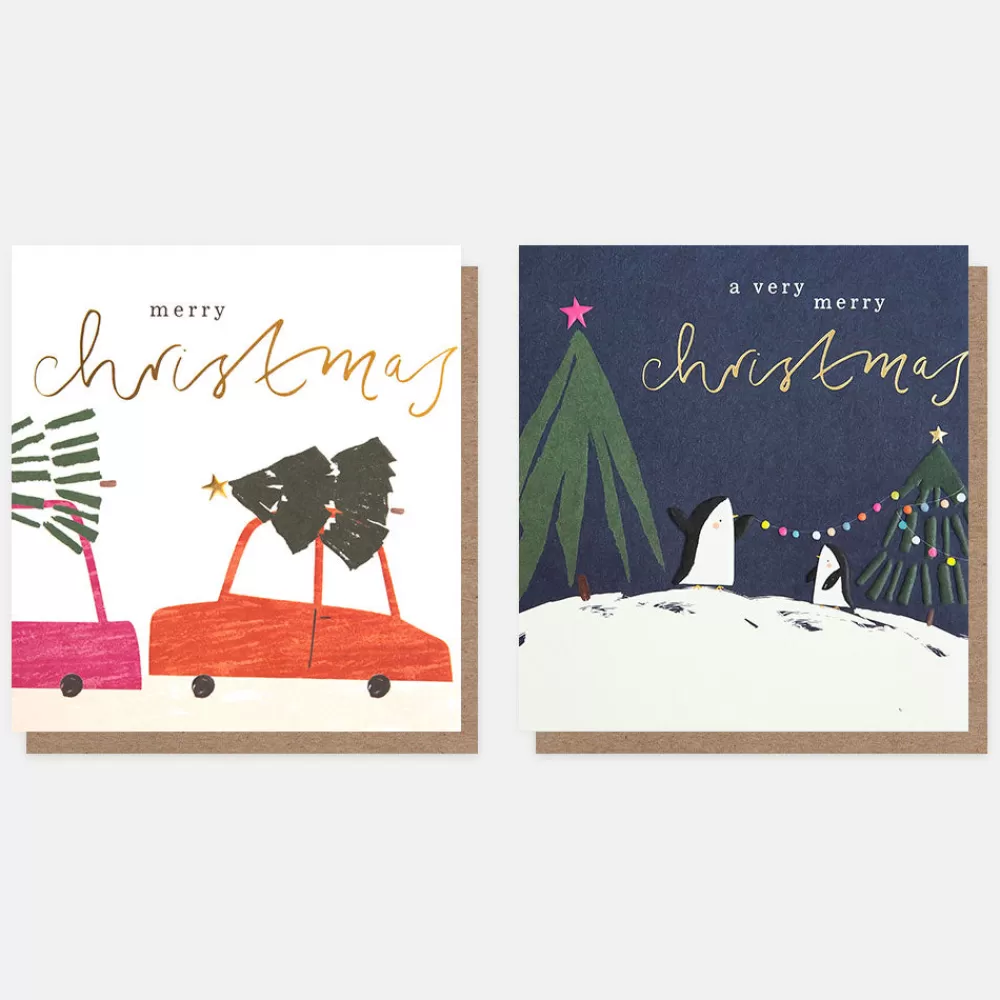 Car and Tree & Penguins Mixed Charity Christmas Cards Pack of 8>Caroline Gardner Outlet