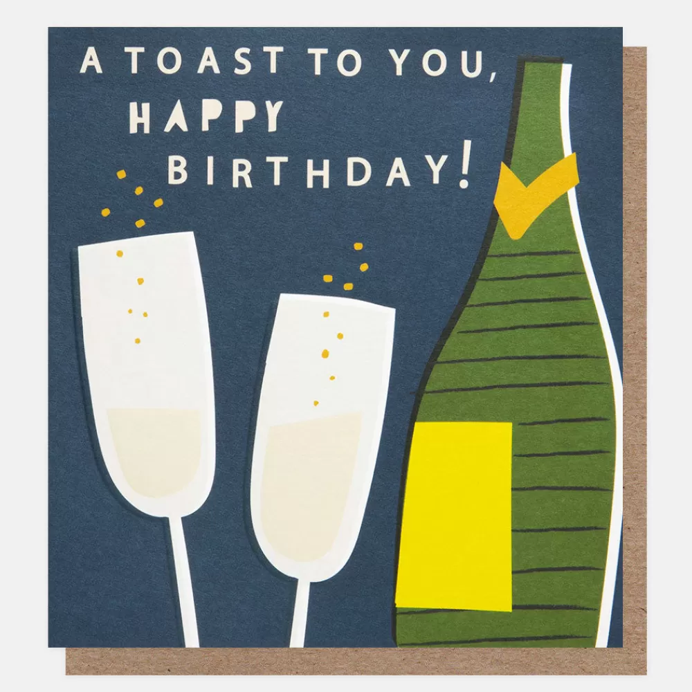 Champagne Bottle & Glasses 'A Toast To You' Birthday Card>Caroline Gardner Store