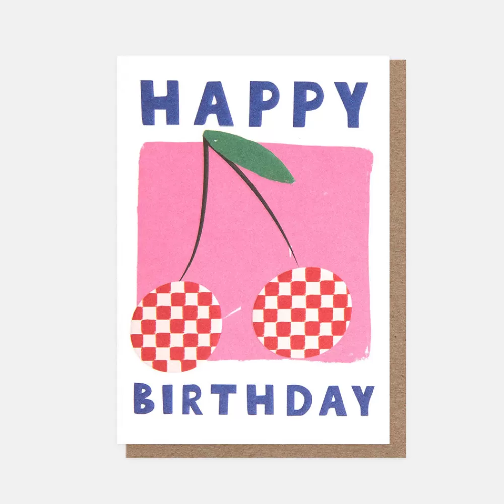 Checked Cherries Happy Birthday Card>Caroline Gardner Best