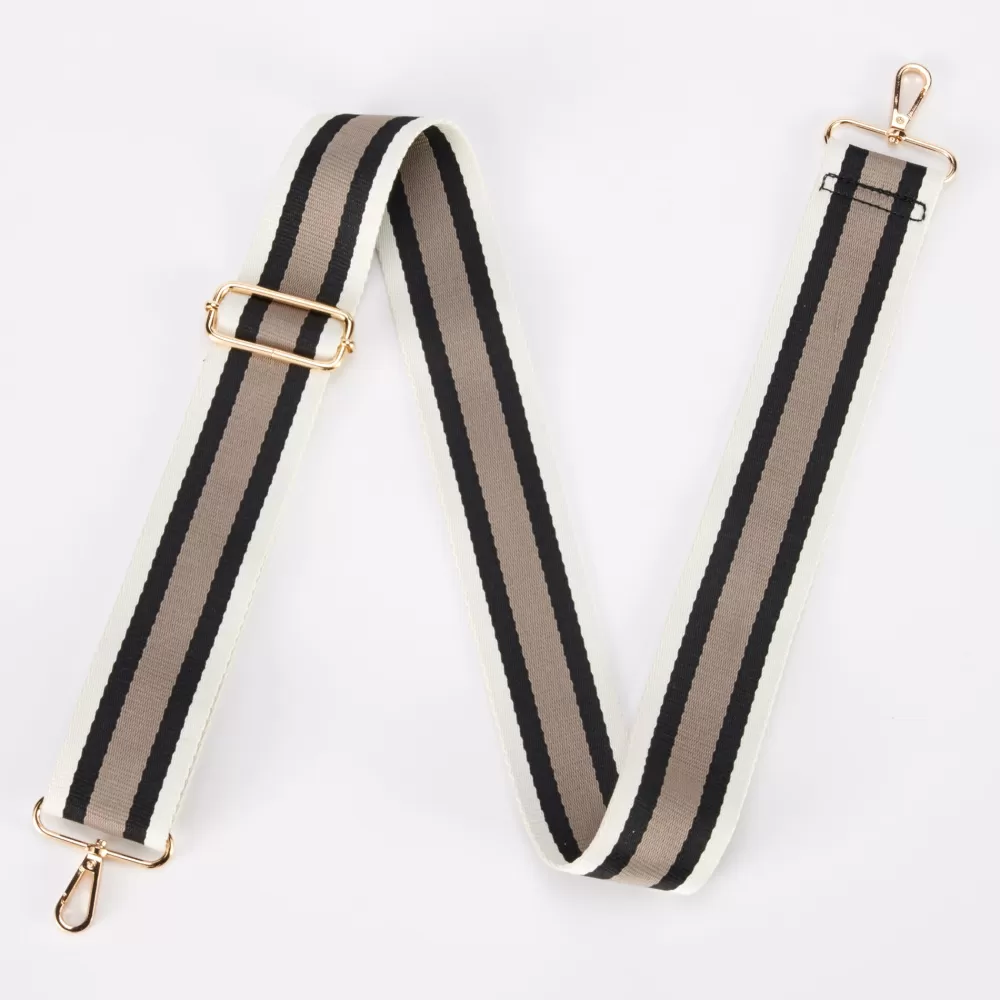 Cream/Black/Putty Stripe Webbing Handbag Strap>Caroline Gardner Store