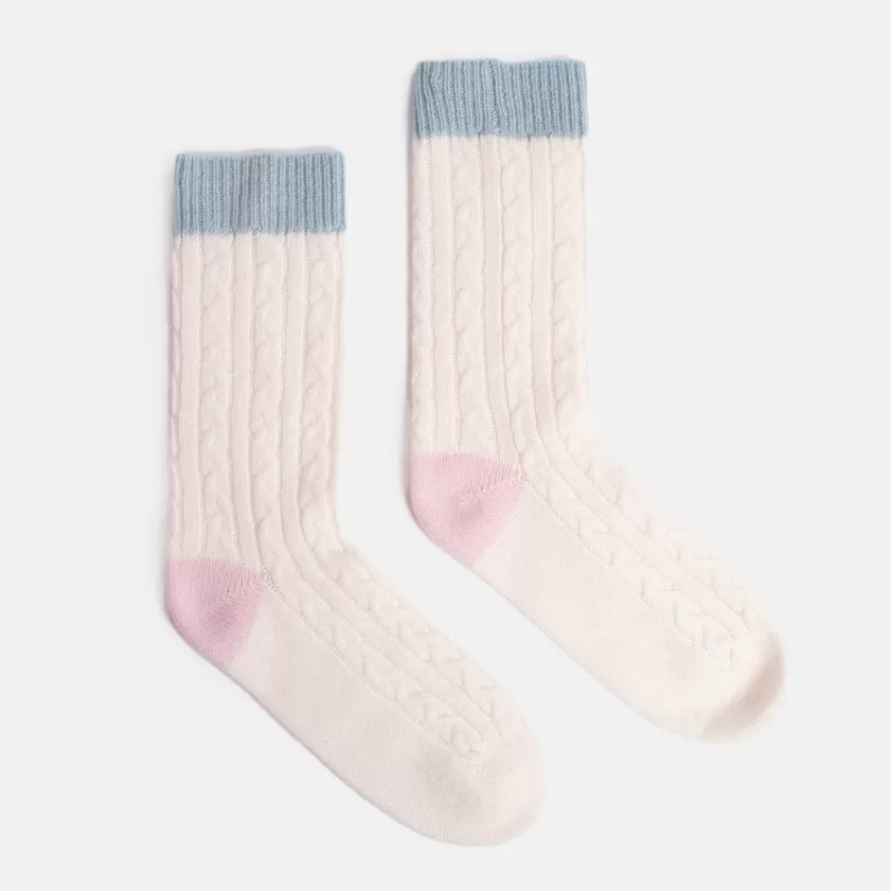 Cream/Blue/Pink Cable Knit Cashmere Bed Socks>Caroline Gardner Best Sale