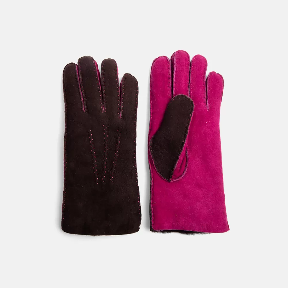 Ebony/Purple Shearling Gloves>Caroline Gardner Fashion