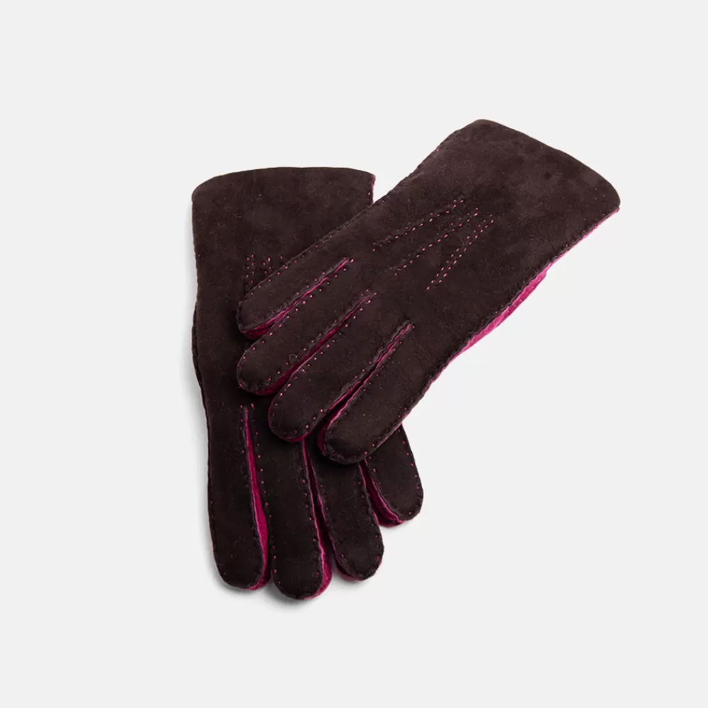 Ebony/Purple Shearling Gloves>Caroline Gardner Fashion