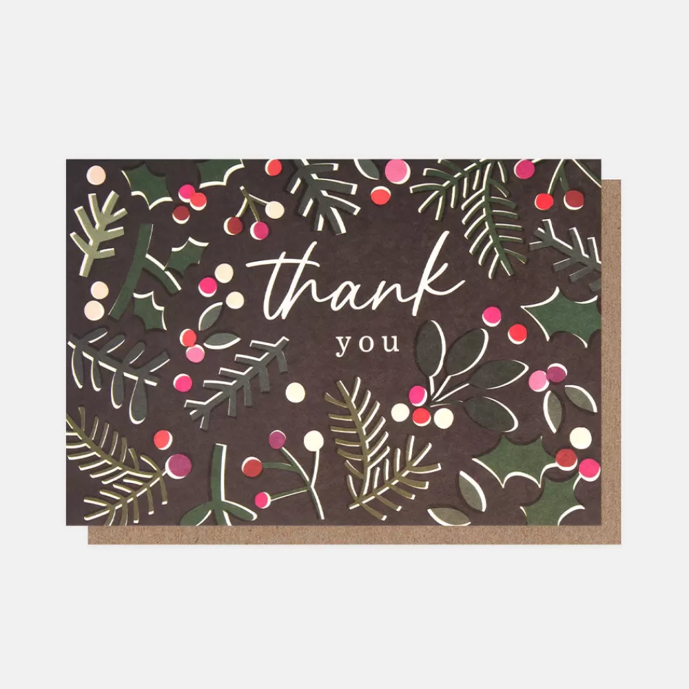 Foliage & Berries Small Thank You Christmas Card Pack of 10>Caroline Gardner Online