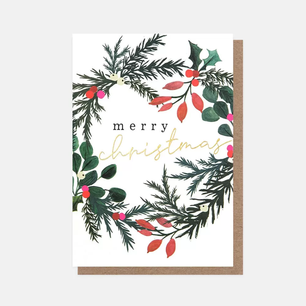 Foliage Wreath Small Christmas Card Pack of 10>Caroline Gardner Clearance