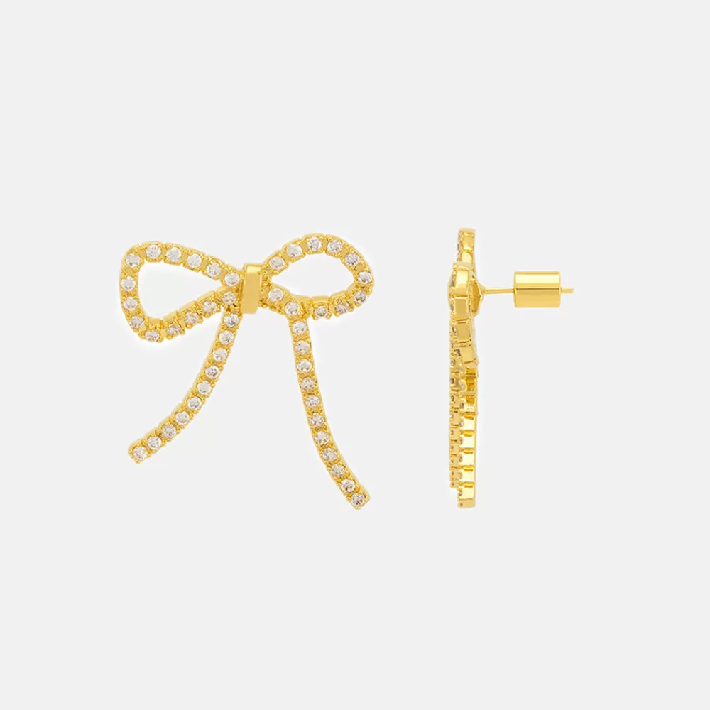 Gold CZ Bow Tennis Earrings>Caroline Gardner Online