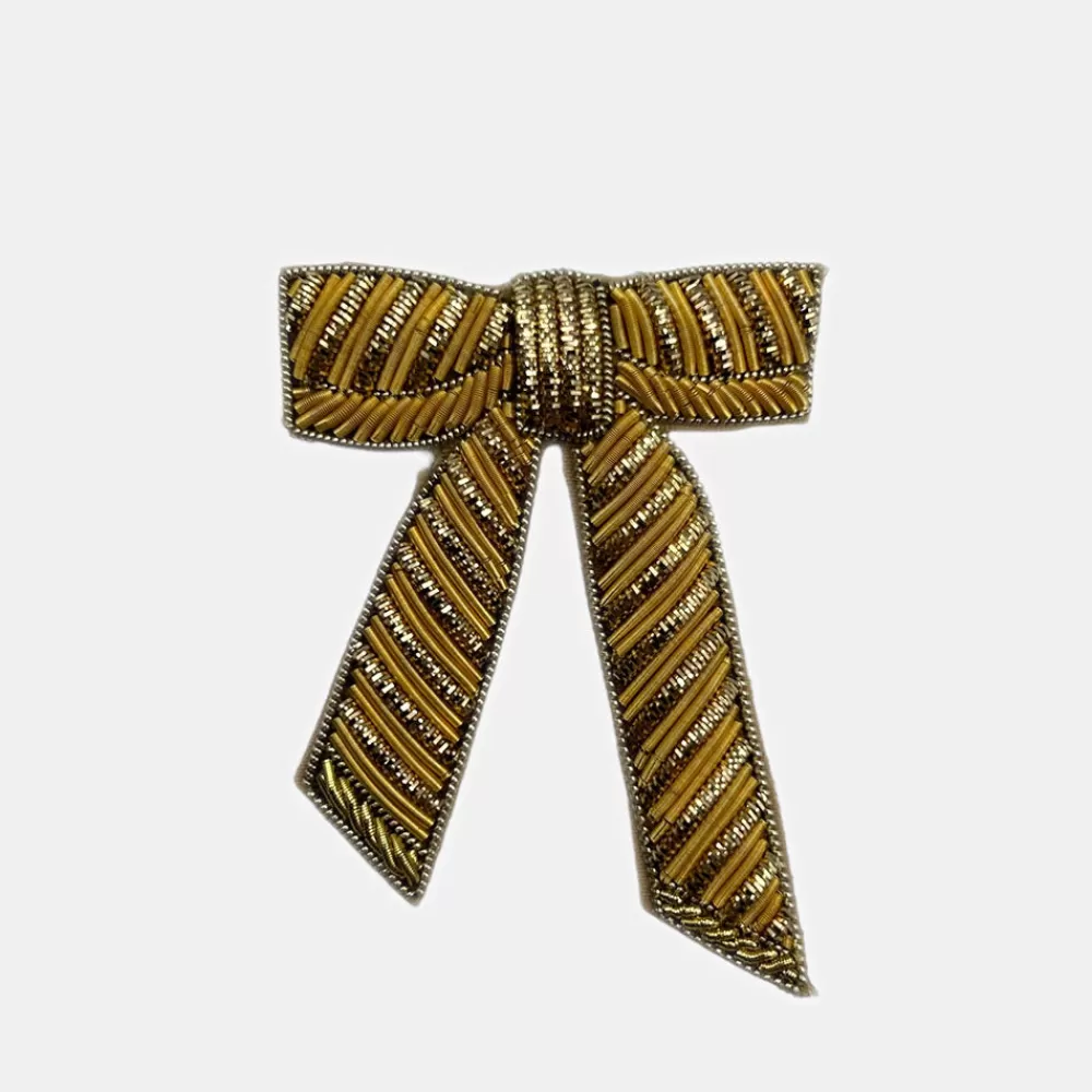 Gold Embroidered Bow Brooch>Caroline Gardner Sale