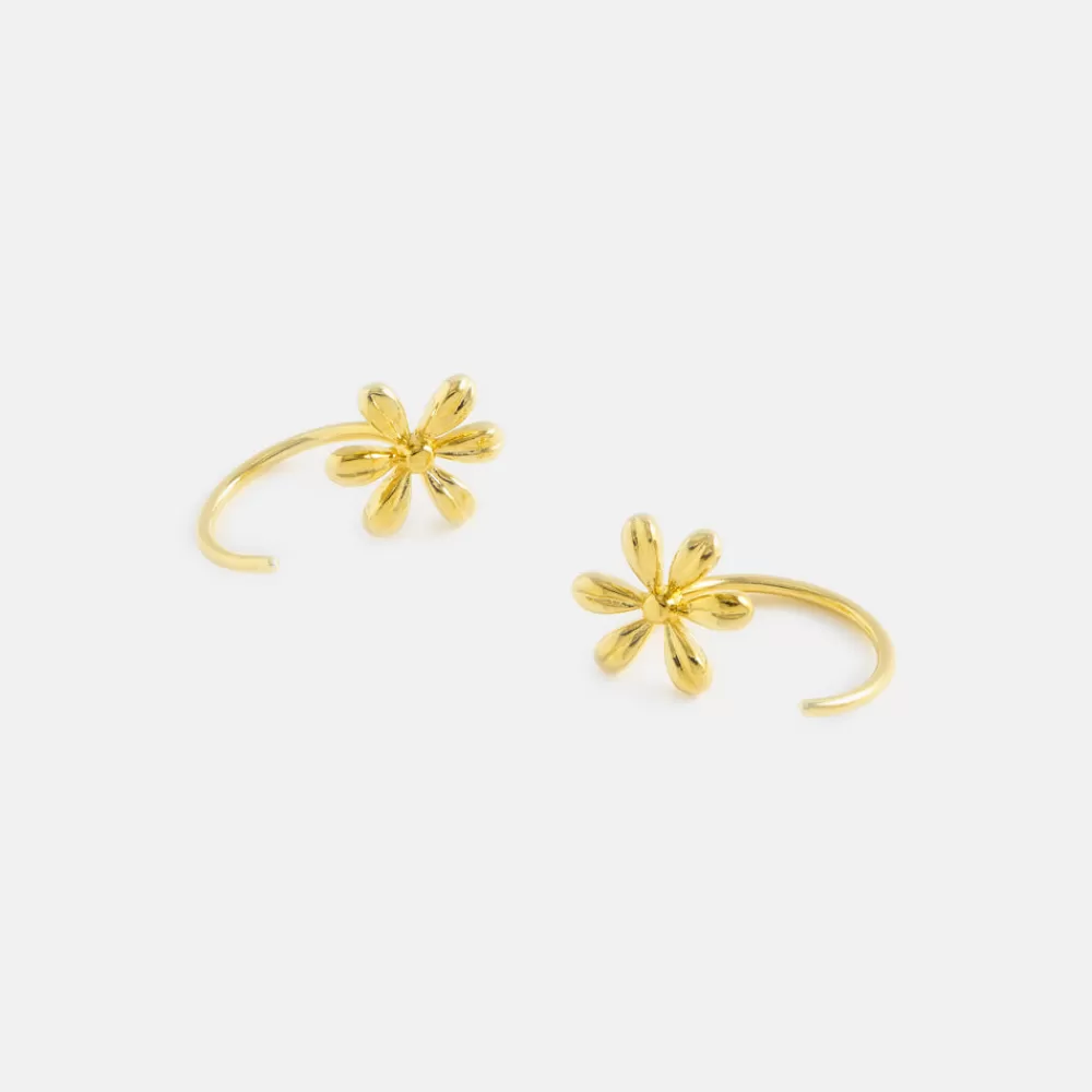 Gold Flower Thread Through Hoop Earrings>Caroline Gardner Store