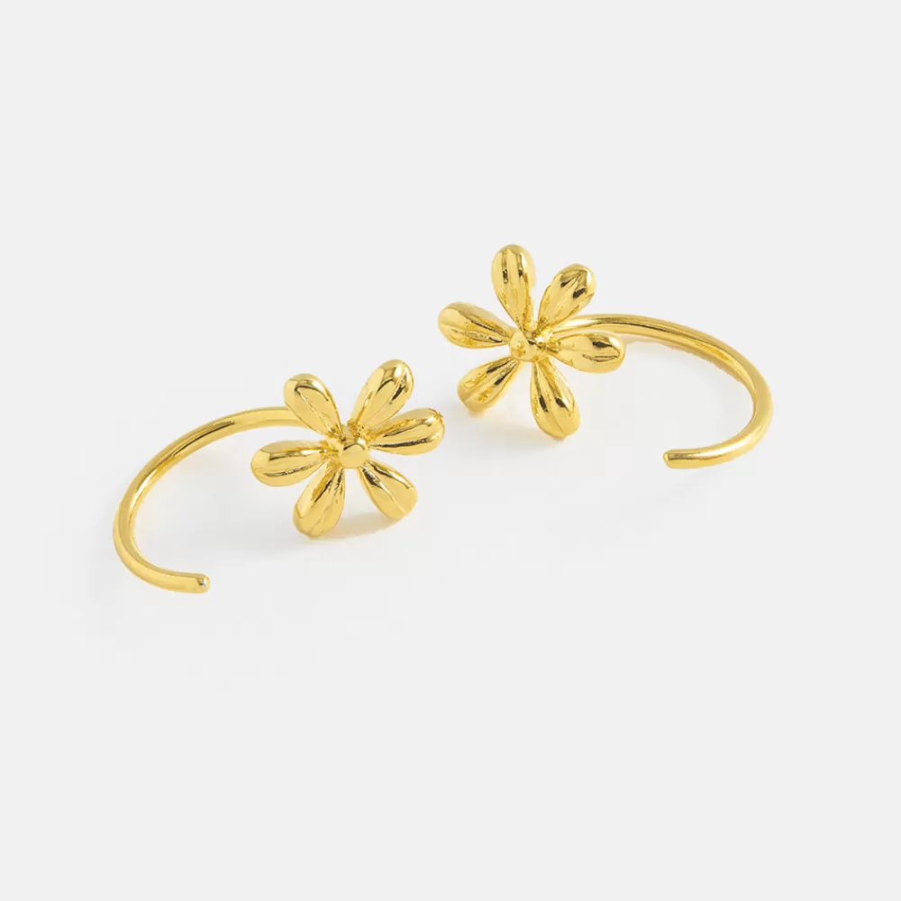 Gold Flower Thread Through Hoop Earrings>Caroline Gardner Store