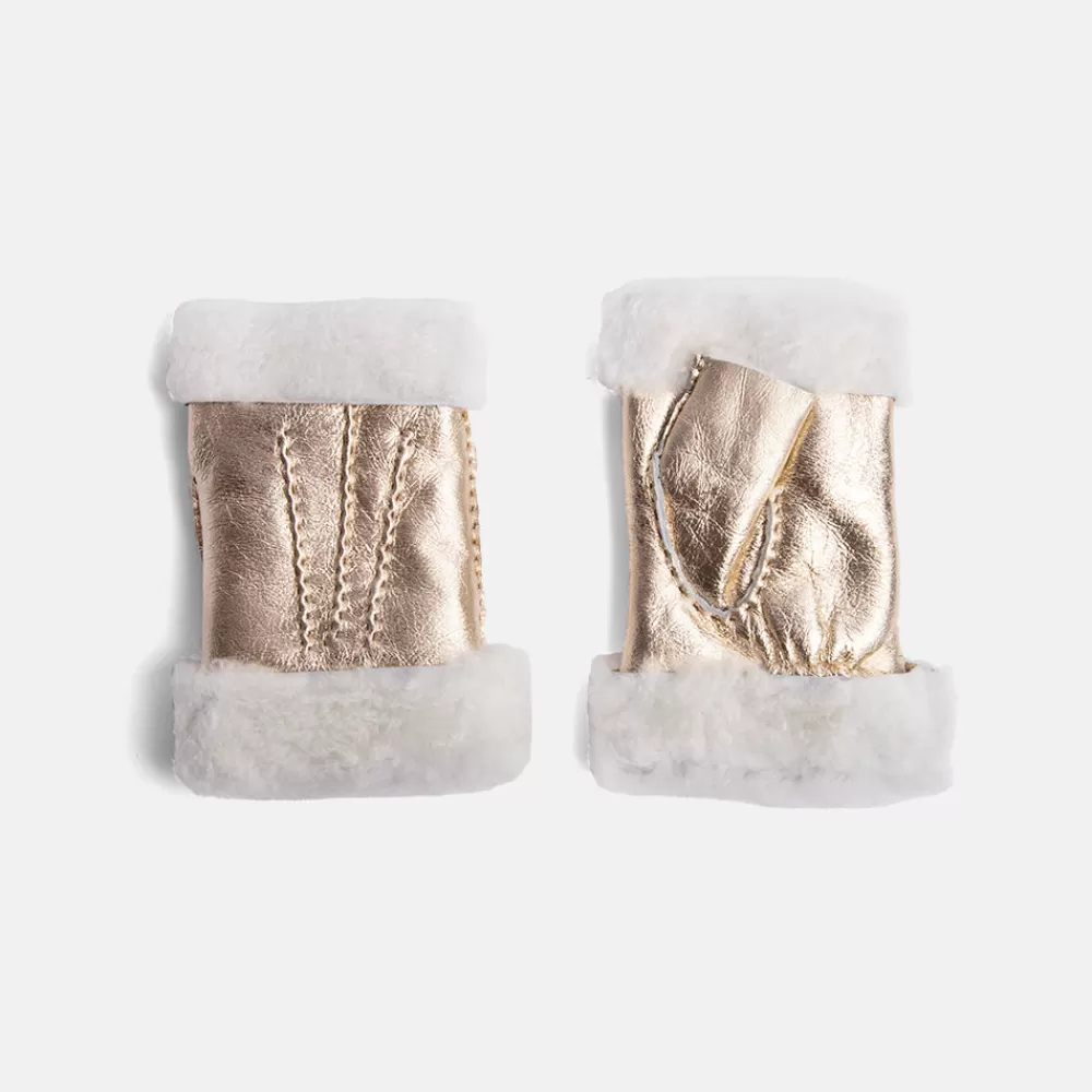 Gold Metallic Shearling Wrist Warmers>Caroline Gardner Shop