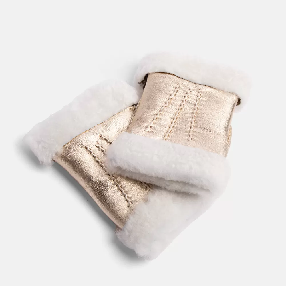 Gold Metallic Shearling Wrist Warmers>Caroline Gardner Shop