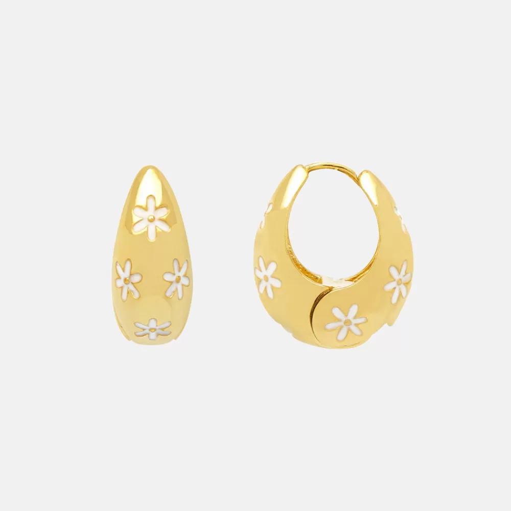 Gold Plated Flower Chunky Hinge Hoops Earrings>Caroline Gardner Best