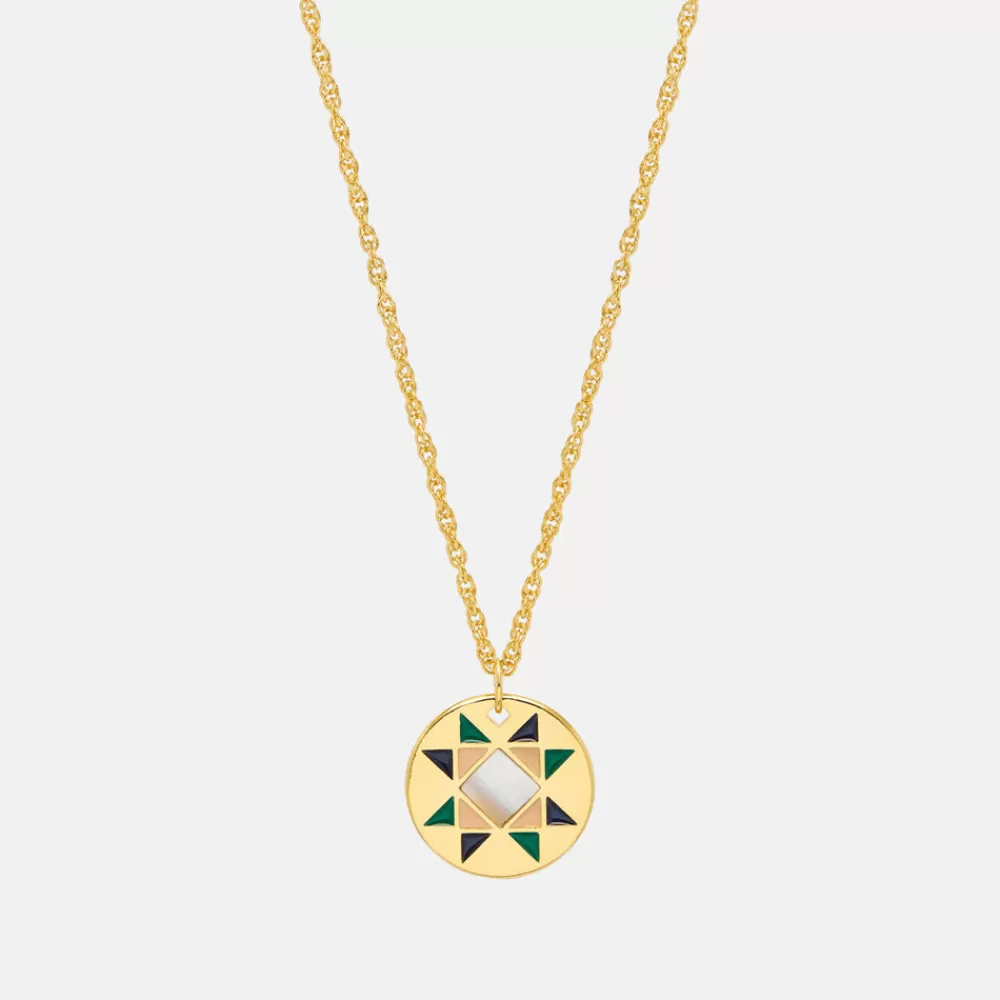 Gold Plated Quilted Gem Pendant Necklace>Caroline Gardner Outlet