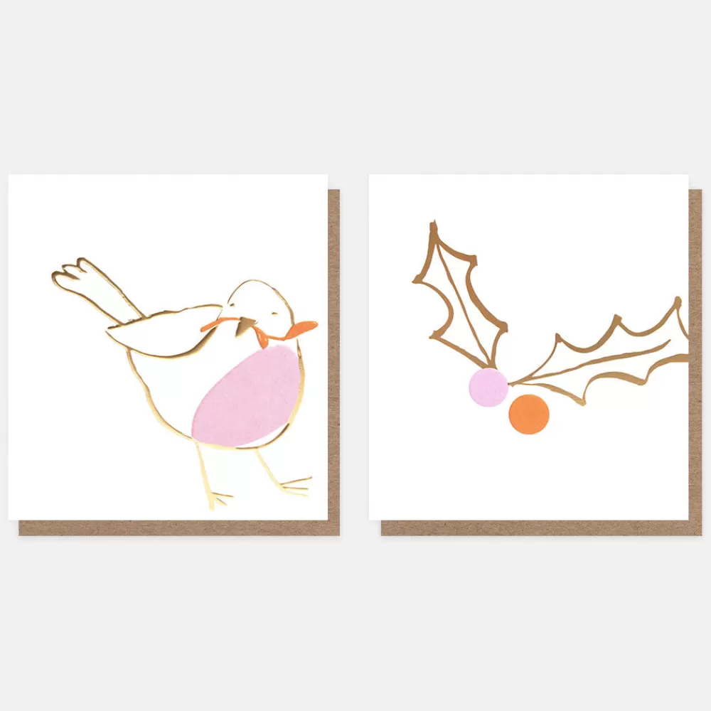 Gold/Lilac Robin & Holly Mixed Charity Christmas Cards Pack of 8>Caroline Gardner Discount