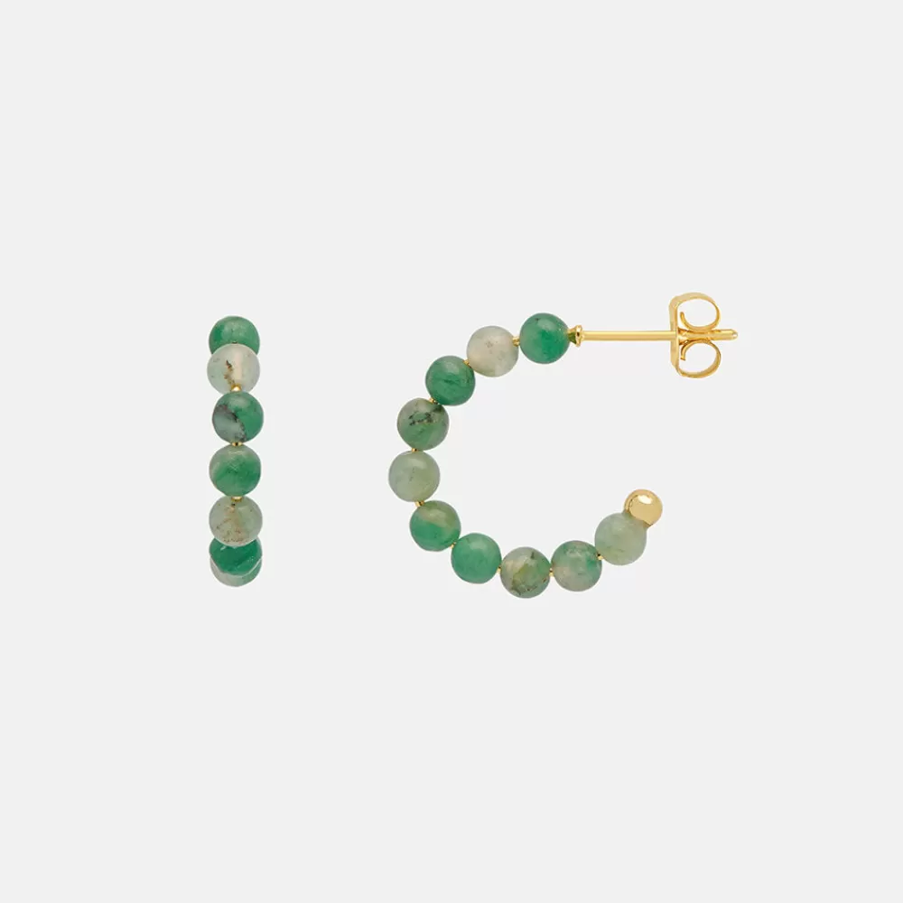 Green Agate Hoop Earrings>Caroline Gardner Clearance