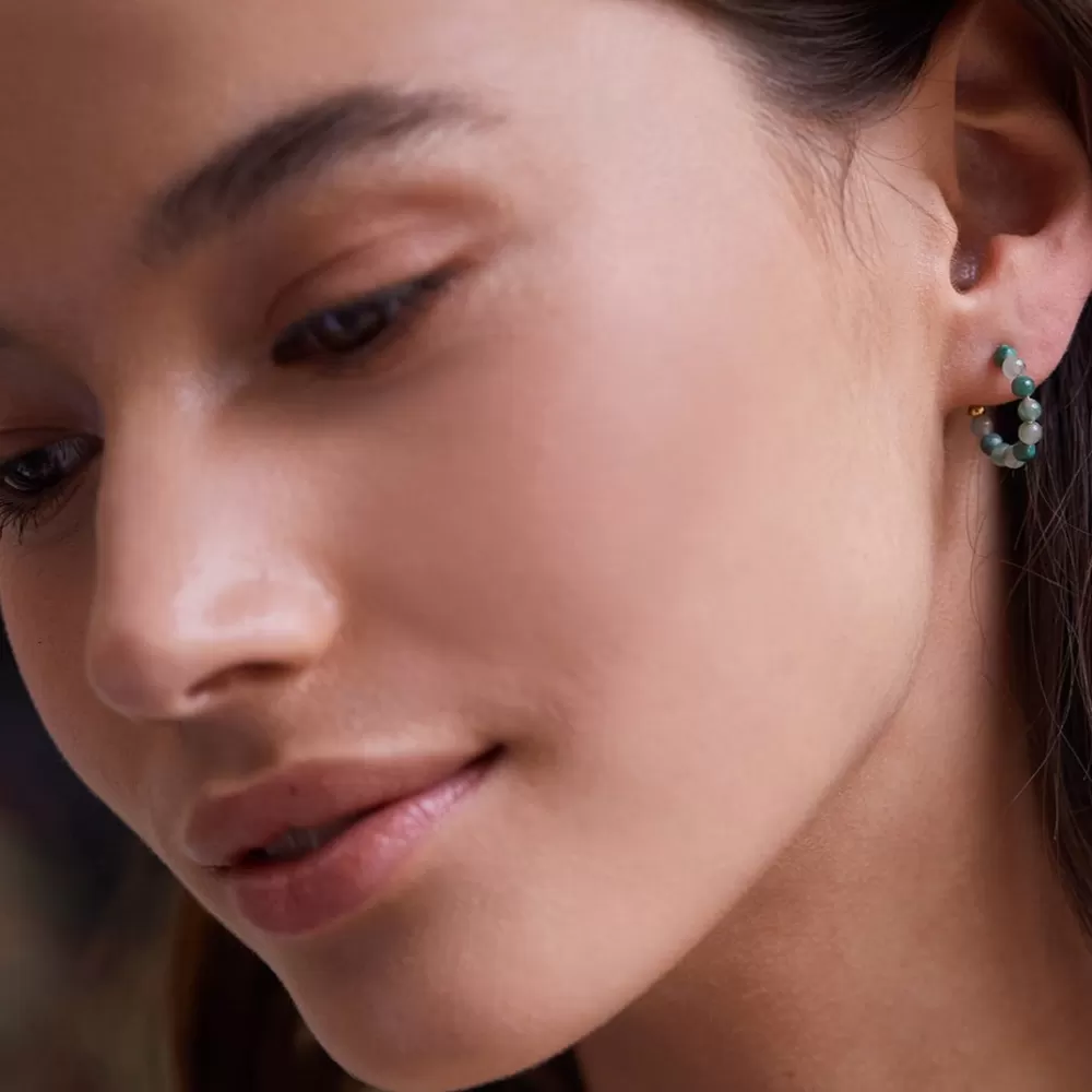 Green Agate Hoop Earrings>Caroline Gardner Clearance