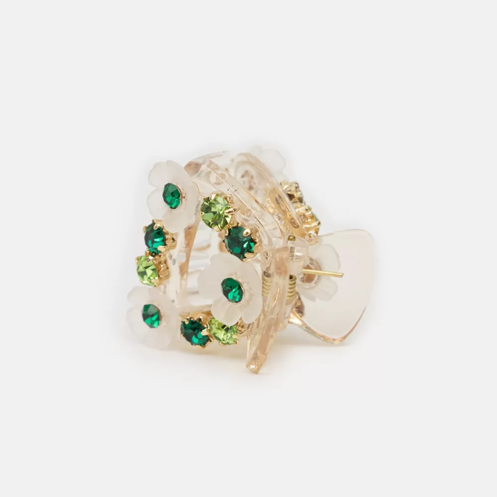 Green Flower Crystal Hair Claw>Caroline Gardner Online