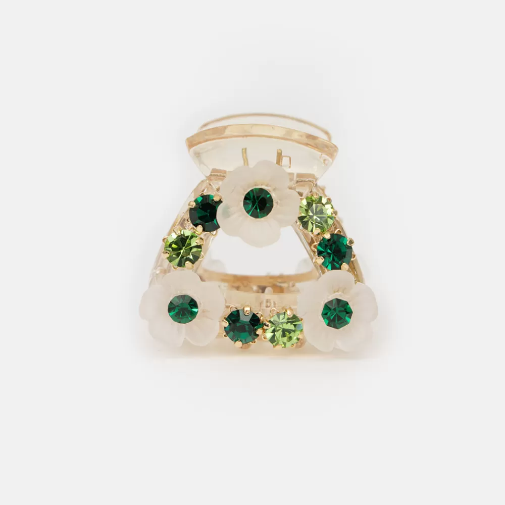 Green Flower Crystal Hair Claw>Caroline Gardner Online