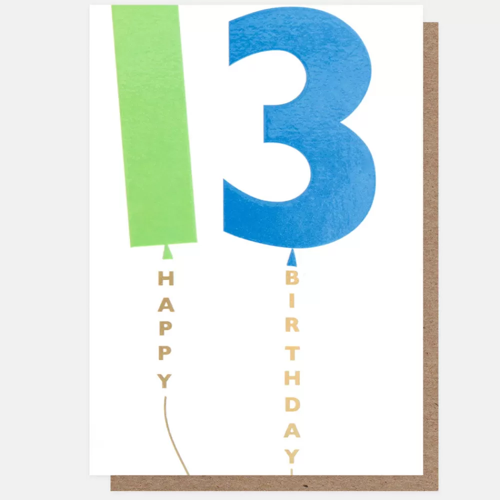 Green/Blue Balloon 13th Birthday Card>Caroline Gardner New