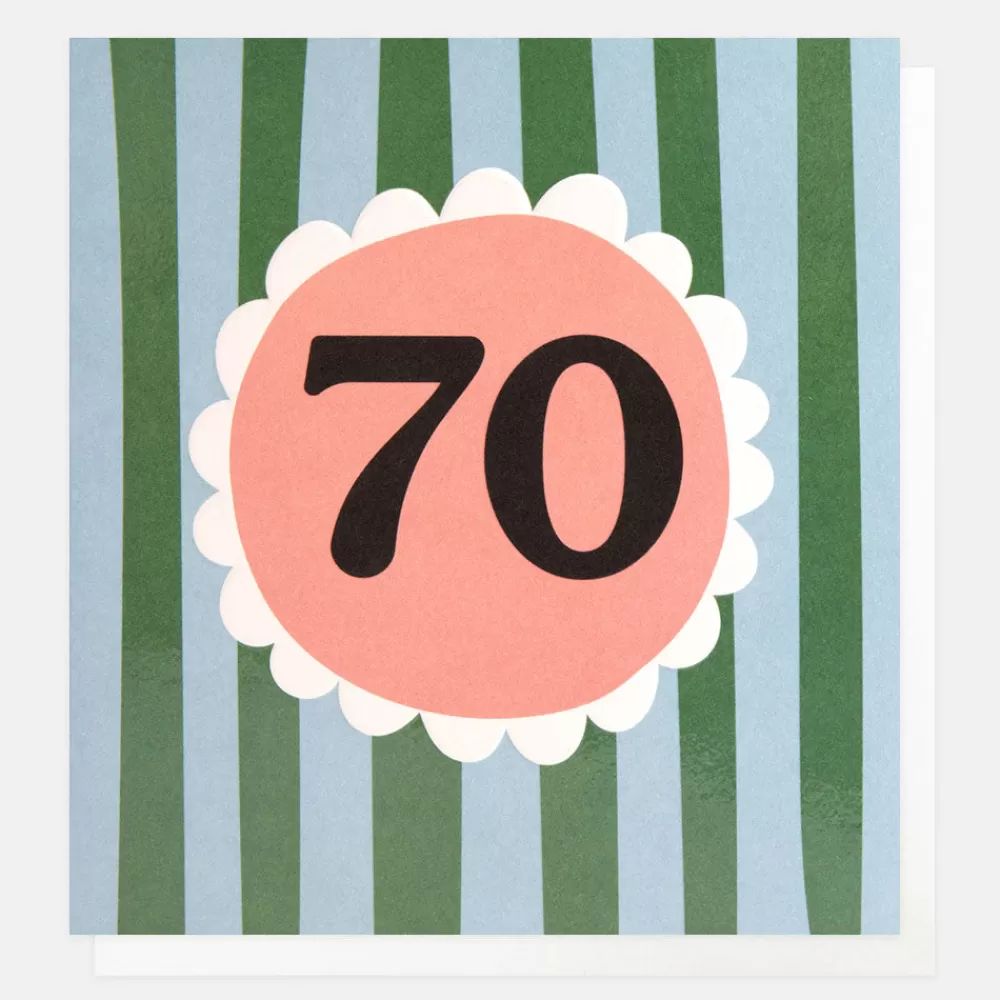 Green/Blue Stripe 70th Birthday Card>Caroline Gardner New