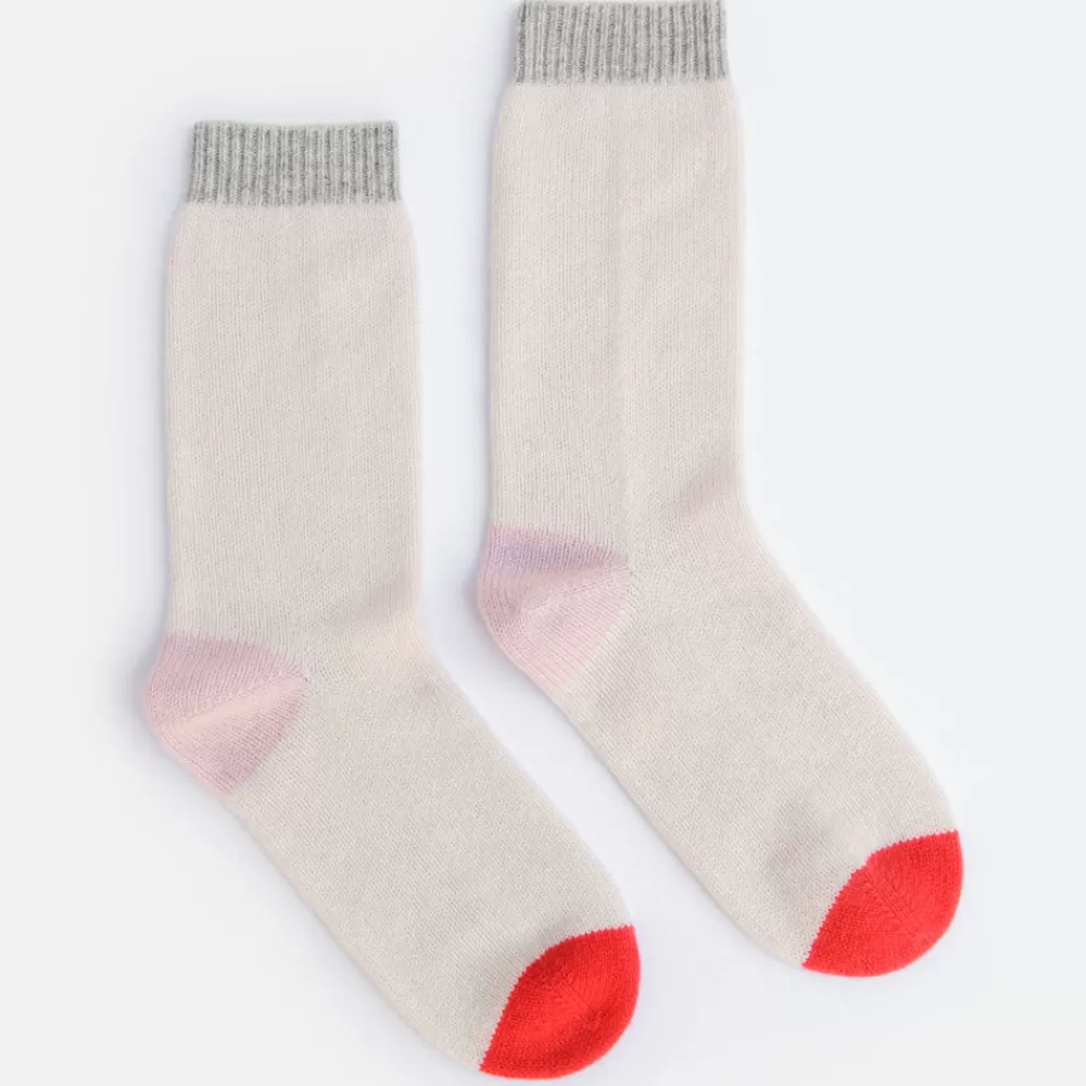 Grey/Natural/Pale Pink/Coral Cashmere Bed Socks>Caroline Gardner Online