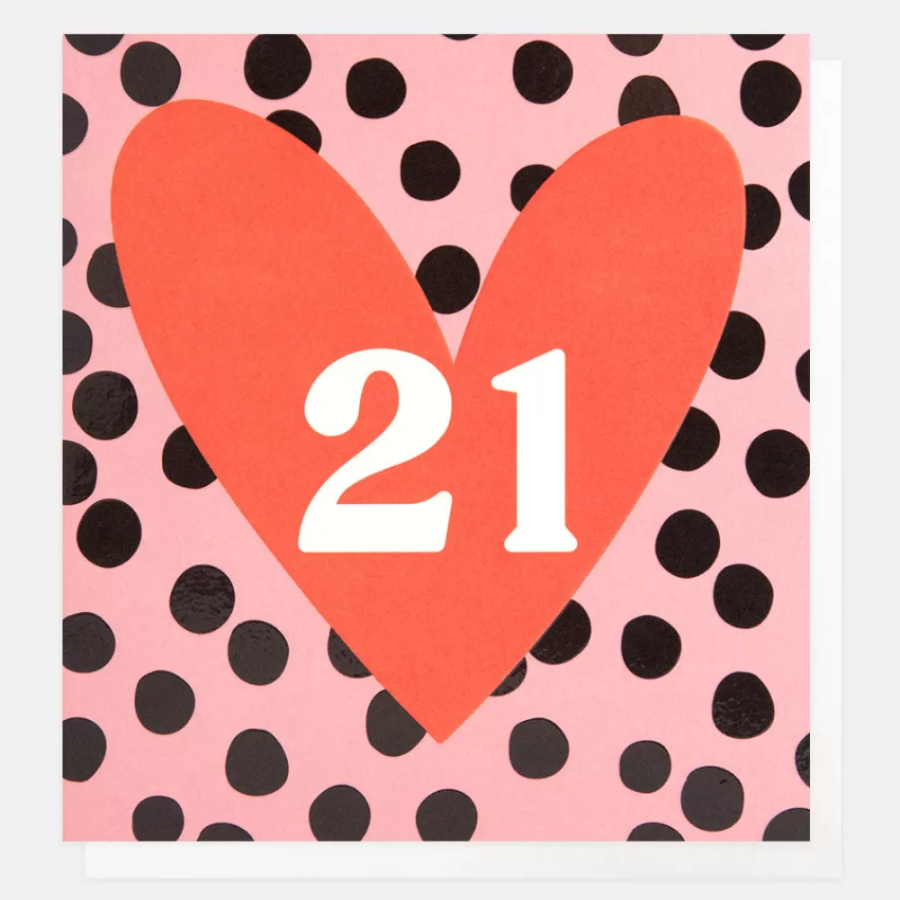 Heart On Pink Spots 21st Birthday Card>Caroline Gardner Online