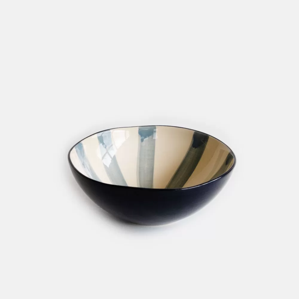 Horizon Blue Striped Ceramic Bowl>Caroline Gardner Hot