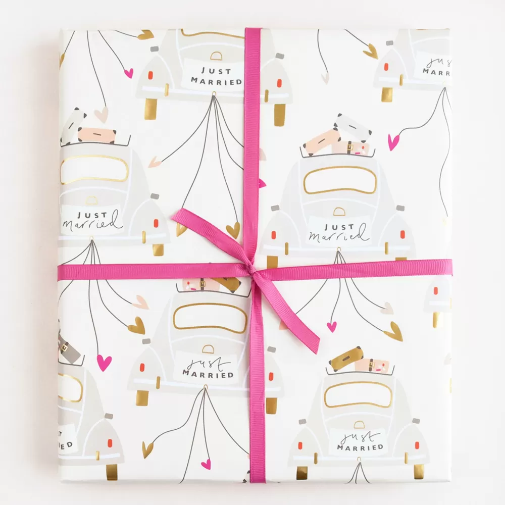 Just Married' Wedding Car Wrapping Paper>Caroline Gardner Store