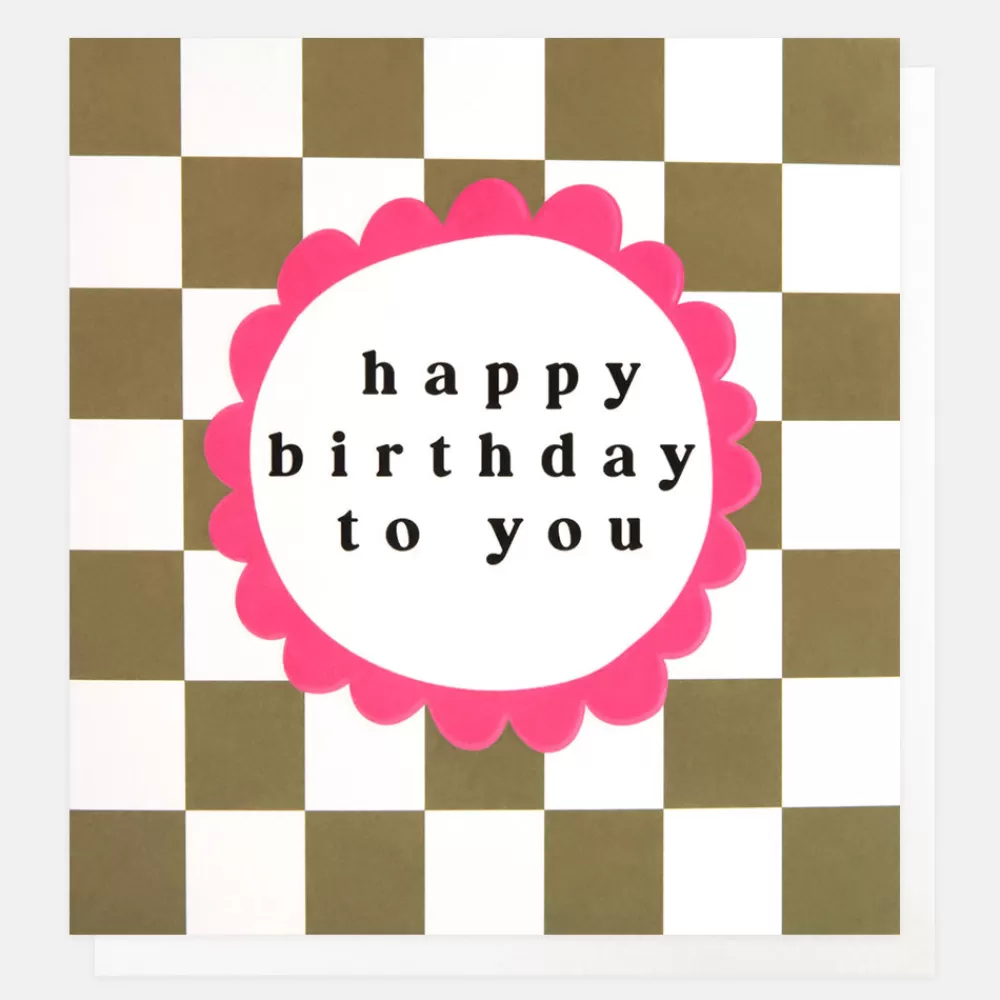 Khaki Check Birthday Card>Caroline Gardner Online