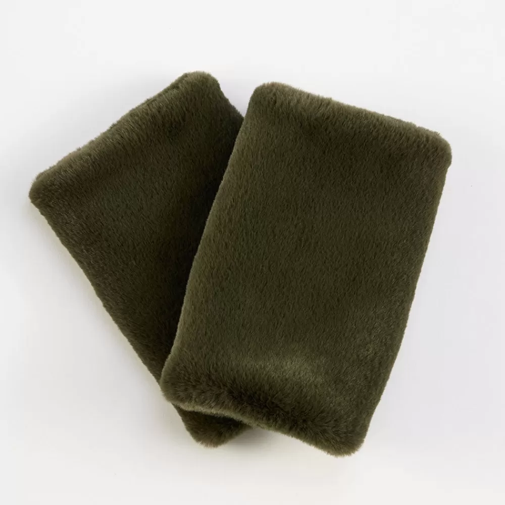 Khaki Faux Fur Wrist Warmers>Caroline Gardner New