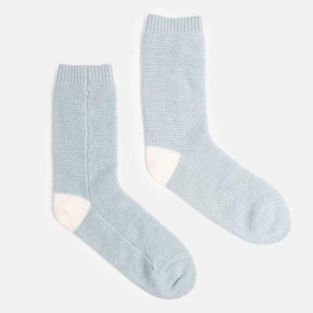 Light Blue/Cream Link Knit Cashmere Bed Socks>Caroline Gardner Clearance