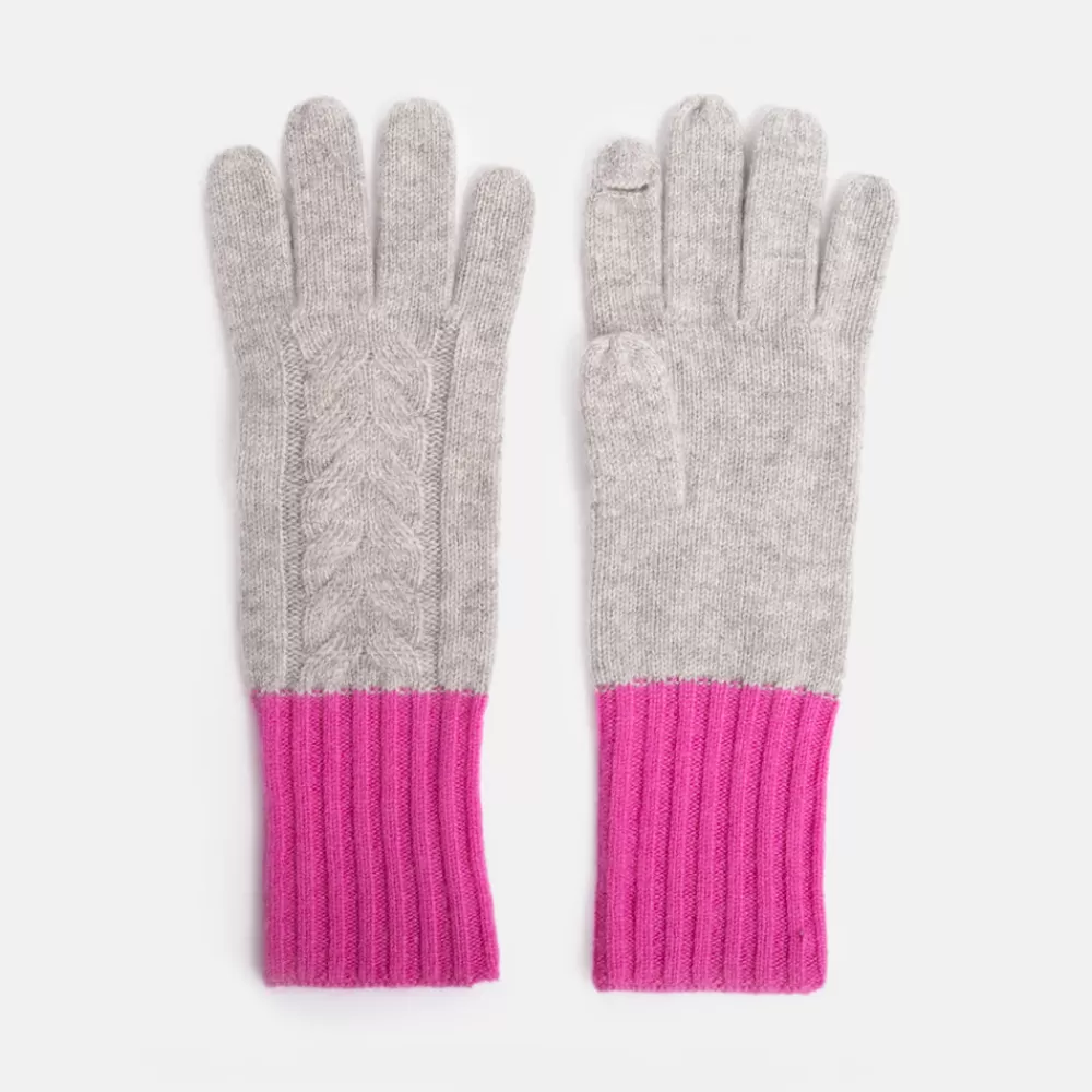 Light Grey/Bright Pink Cashmere Cable Knit Gloves>Caroline Gardner Outlet