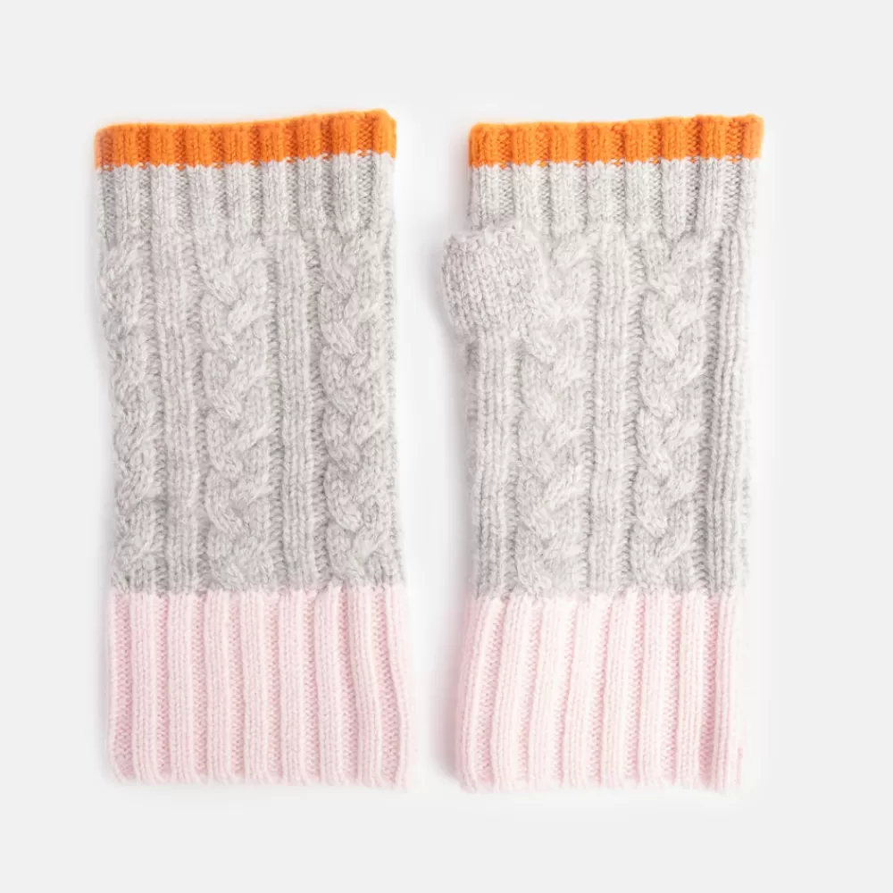 Light Grey/Tangerine/Pink Cashmere Cable Knit Wrist Warmers>Caroline Gardner Sale