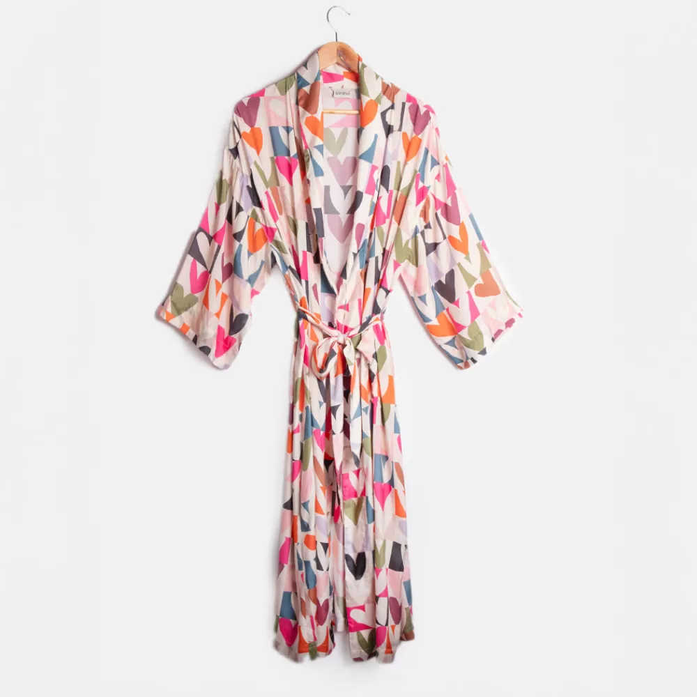 Multi Colour Block Hearts Dressing Gown>Caroline Gardner Outlet