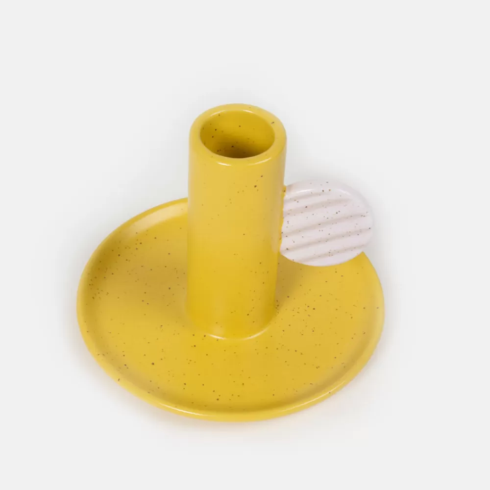 Mustard/Pink Hand Painted Stoneware Candle Holder>Caroline Gardner Discount