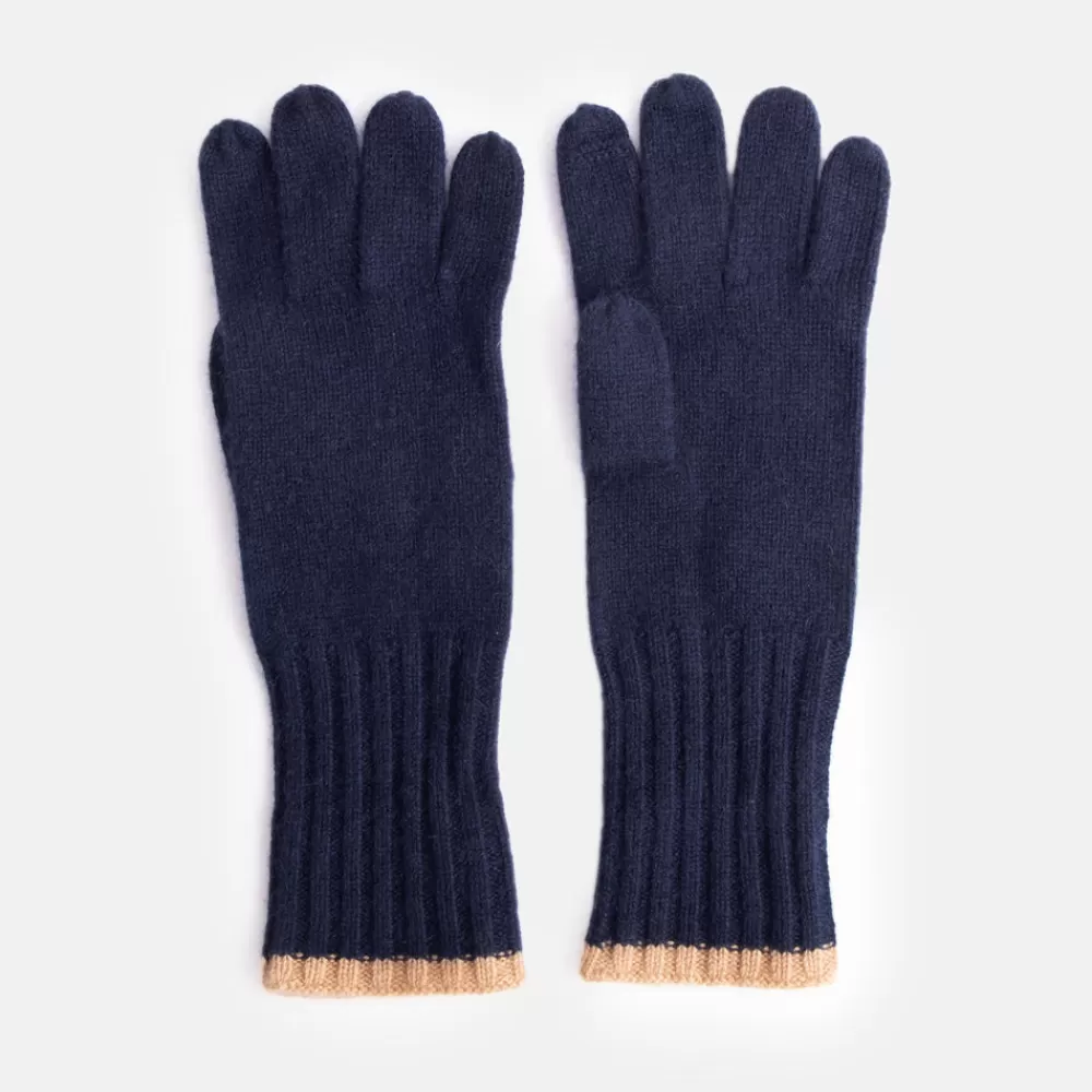 Navy/Beige Cashmere Gloves>Caroline Gardner Fashion