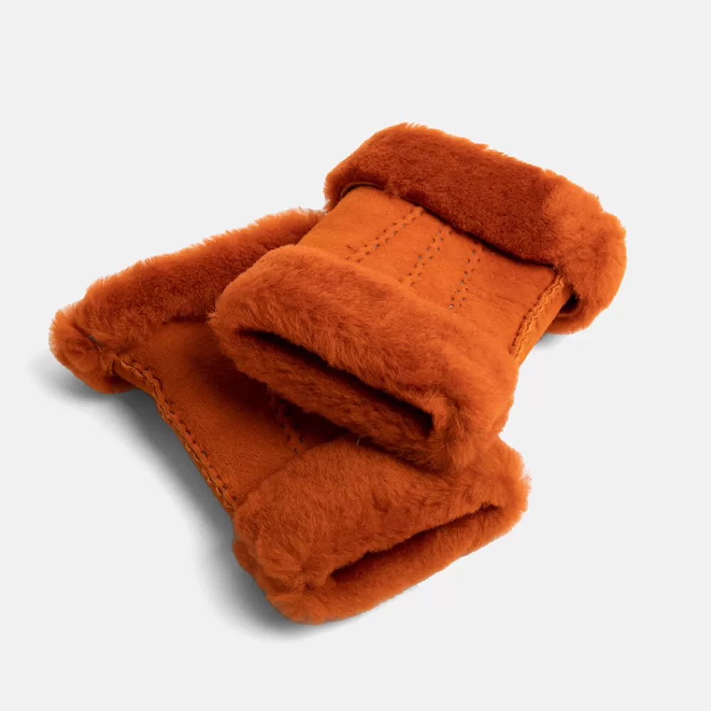 Orange Shearling Wrist Warmers>Caroline Gardner Best