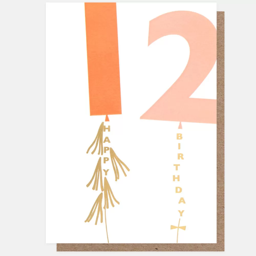 Orange/Pink Balloons 12th Birthday Card>Caroline Gardner Online