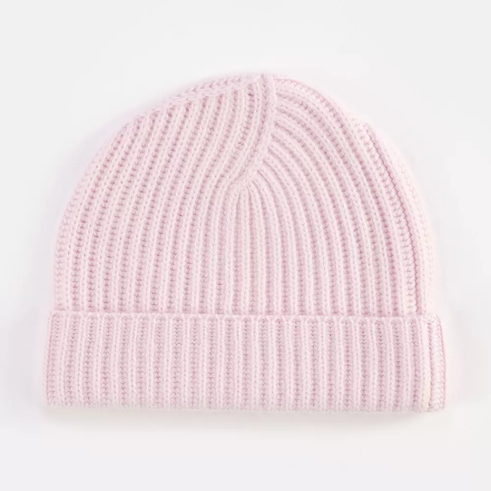 Pale Pink Cashmere Rib Beanie Hat>Caroline Gardner Best