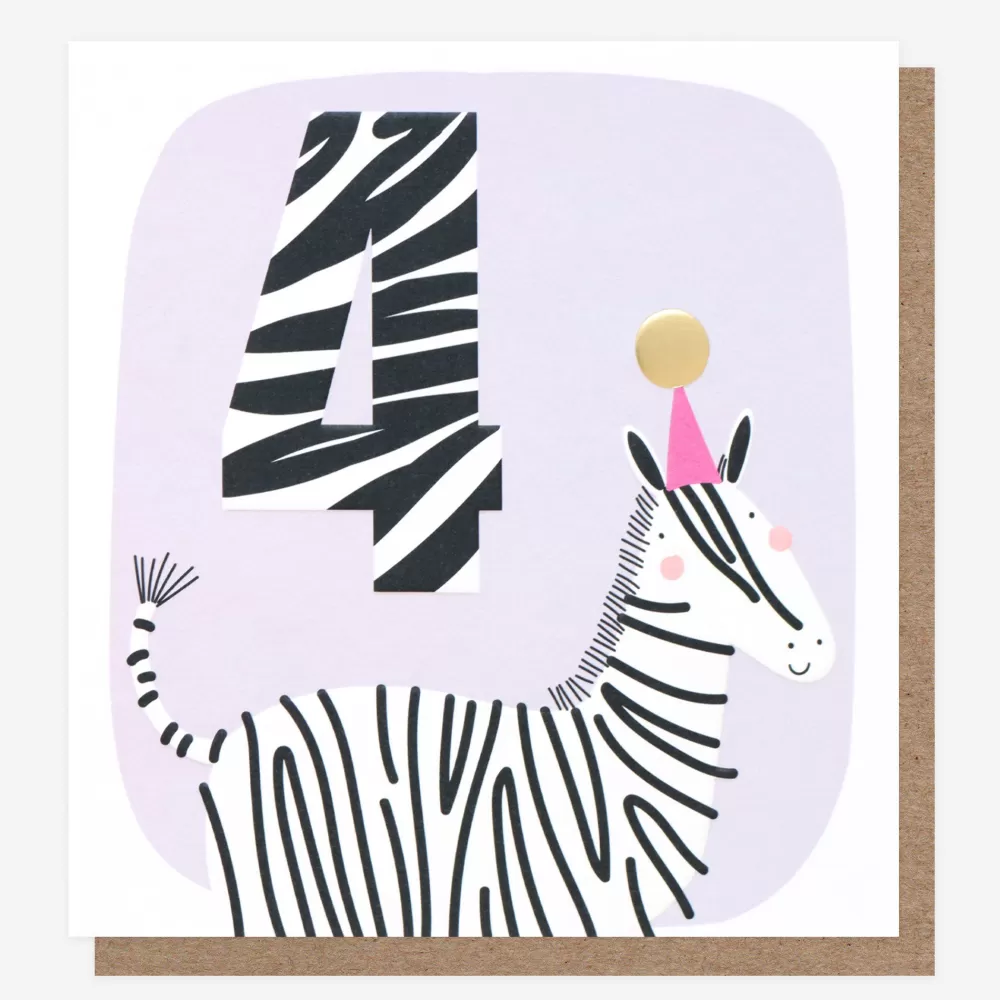 Party Zebra 4th Birthday Card>Caroline Gardner Sale