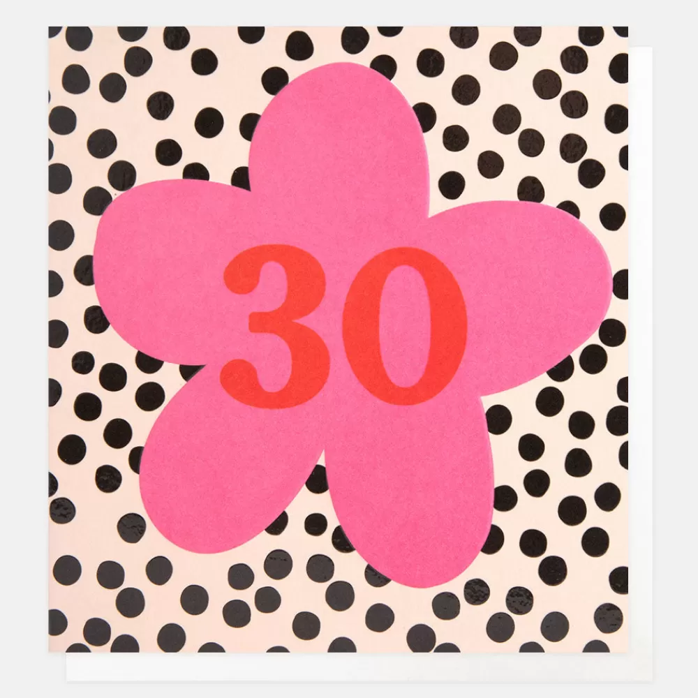 Pink Flower On Spots 30th Birthday Card>Caroline Gardner Shop